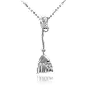 925 Sterling Silver Household Cleaning Broom Stick Pendant Necklace